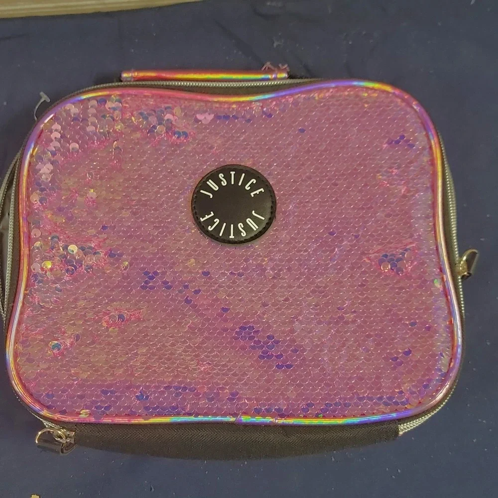 Justice Pink Sequin Holographic‎ Insulated Lunch Box Girls Lunch Bag